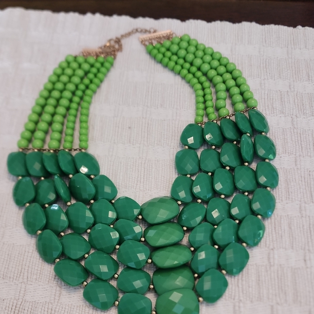 Chunky Big Green Beaded Necklace